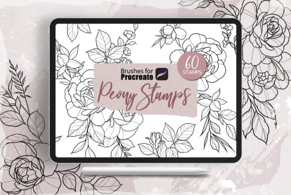 Download Procreate - Tattoo Peony Stencil Set - Set Collection