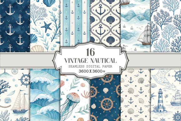 Download Vintage Nautical Seamless Pattern Bundle - Pattern Collection