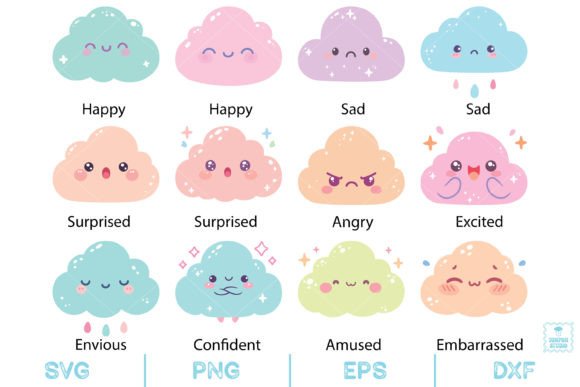 Download Set of Cartoon Clouds Pastel, Svg - Set Collection