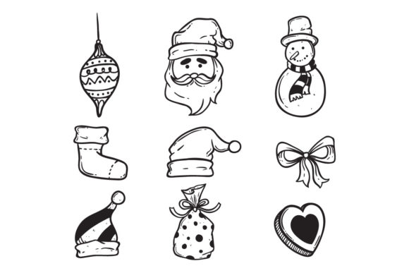 Download Set of Cute Hand Draw Christmas Icons - Set Collection