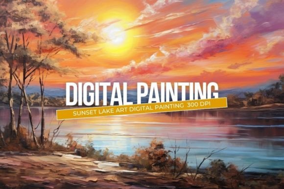 Download Sunset Lake Art Digital Painting - Set Collection