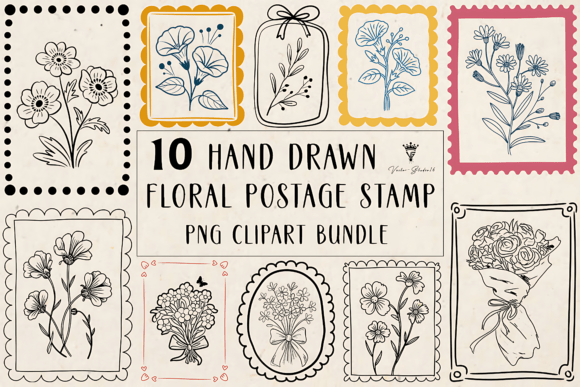 Download Hand Drawn Floral Stamp PNG Clipart Set - Set Collection