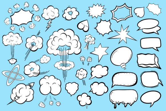 Download Set of Cartoon Clouds, Explosions - Set Collection