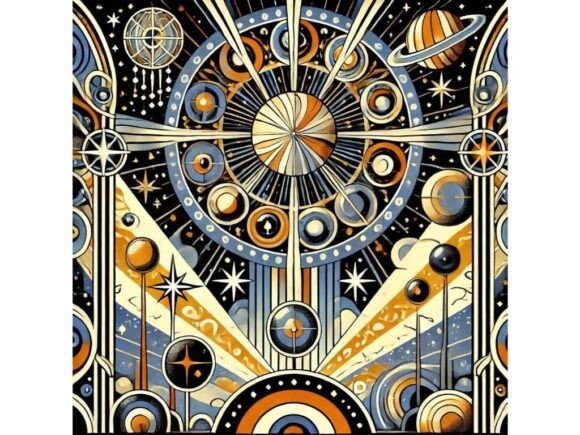 Download Cosmic Scene with Bold Art Deco Patterns - Pattern Collection