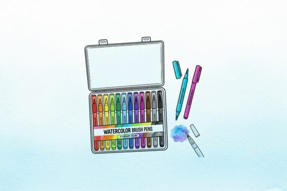 Download Set of 12 Colorful Brush Pens - Set Collection