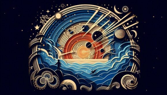 Download Cosmic Scene with Bold Art Deco Patterns - Pattern Collection