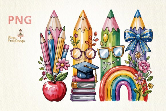 Download Back to School Watercolor Pencil Set PNG - Set Collection