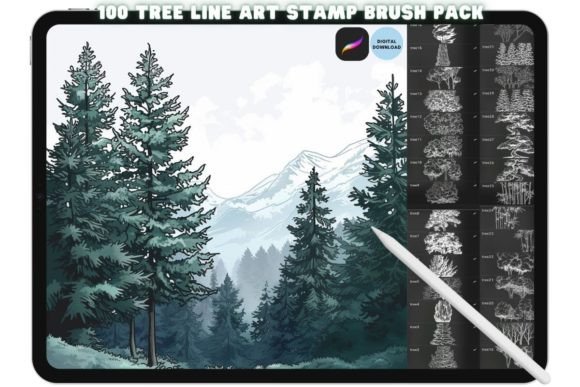 Download Procreate Tree Landscape Brush Stamp Set - Set Collection