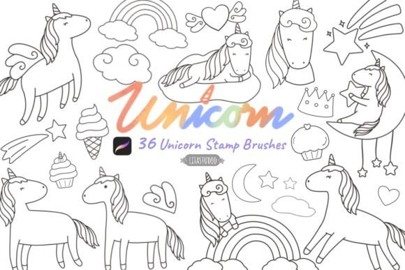 Download 36 Unicorn Procreate Stamp Brush Set - Set Collection