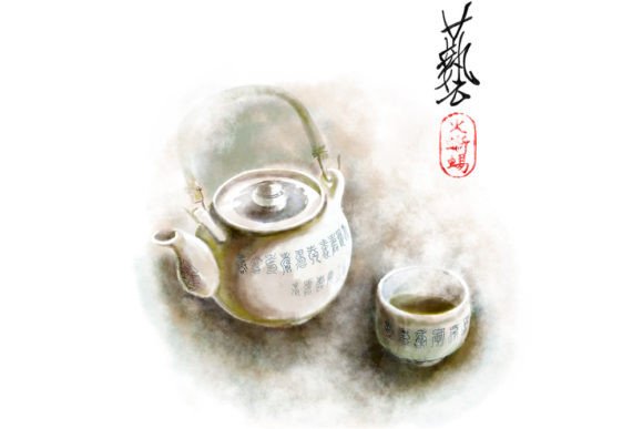Download Tea Set Illustration in Digital Painting - Set Collection