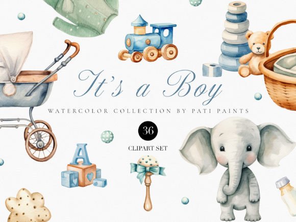 Download Baby Boy Watercolor Digital Clipart Set - Set Collection