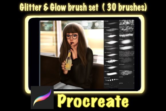 Download 30 Glitter &amp; Glow Brush for Procreate Set - Set Collection