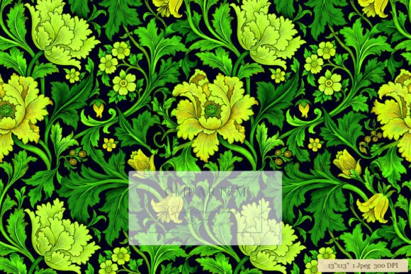 Download Victorian Floral Green Black Pattern - Pattern Collection