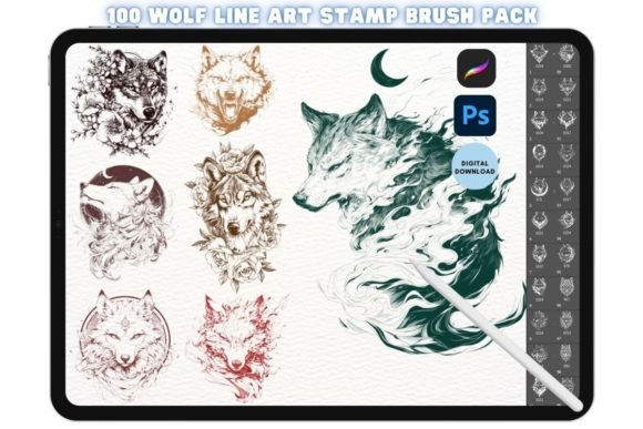 Download Procreate Photoshop Wolf Stamp Brush Set - Set Collection
