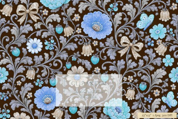 Download Blue Brown Vintage Floral Damask Pattern - Pattern Collection