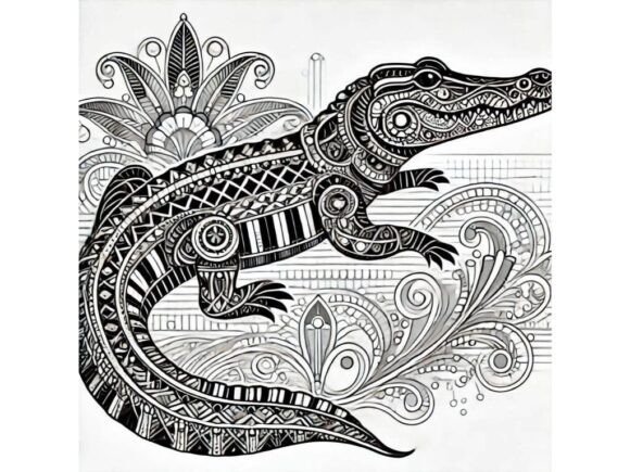 Download Art Deco Crocodile with Elegant Patterns - Pattern Collection