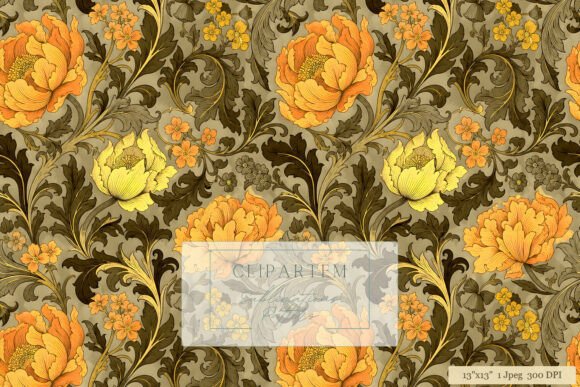 Download Morris Peony Gold Floral Pattern - Pattern Collection