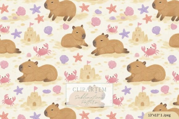 Download Cute Baby Girl Capybara Beach Pattern - Pattern Collection