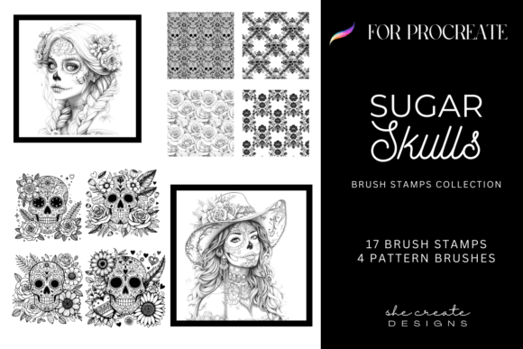 Download Procreate Sugar Skull Stamp Brush Set - Set Collection