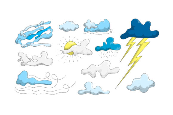 Download Set of Cartoon Clouds of Different Shape - Set Collection